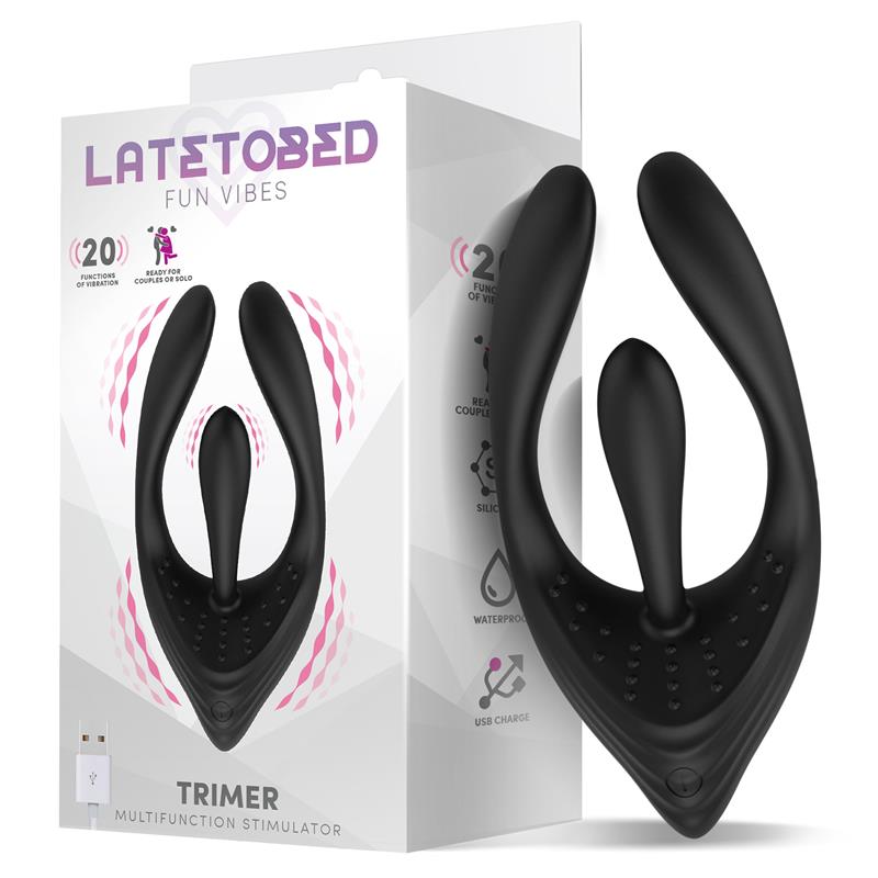 Trimer Estimulador Multifunción Para Parejas Y Masturbación Usb Silicona Negro