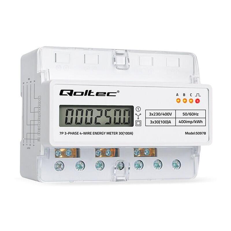 Trójfazowy Elektroniczny Licznik Miernik Consumo Energii Para Riel Din 400v 100a Lcd Led 7p