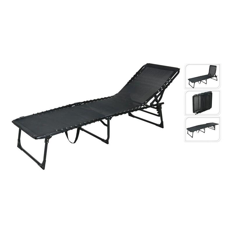 Tumbona Plegable Metálica, Negra, 190 X 56 X 86 Cm