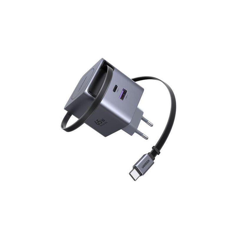 Ugreen X615 65w Gan Fast Charger 1x Usb-A 1x Usb-C 1x Ausziehbares Usb-C Cable 0,70m