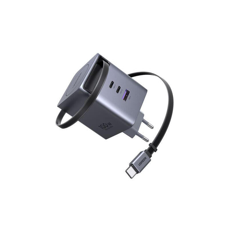 Ugreen X616 100w Gan Fast Charger 2x Usb-C 1x Usb-A 1x Ausziehbares Usb C Cable