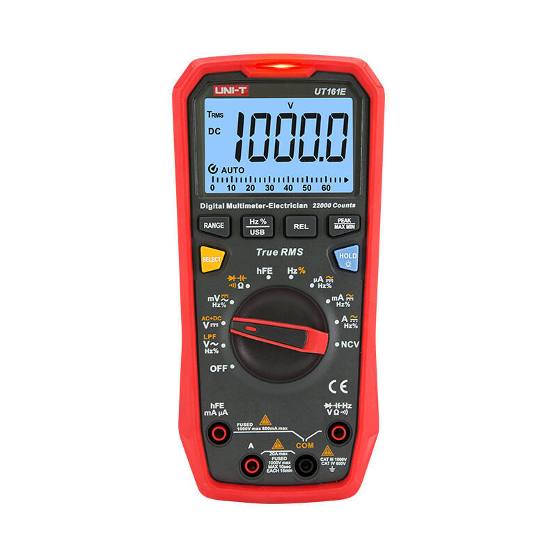 Uni-T Ut161e Digital Multimeter, 1000 V Ac Dc, 20 A Ac Dc, 220 Mo, 220 Mf, 220 Mhz, Auto Range