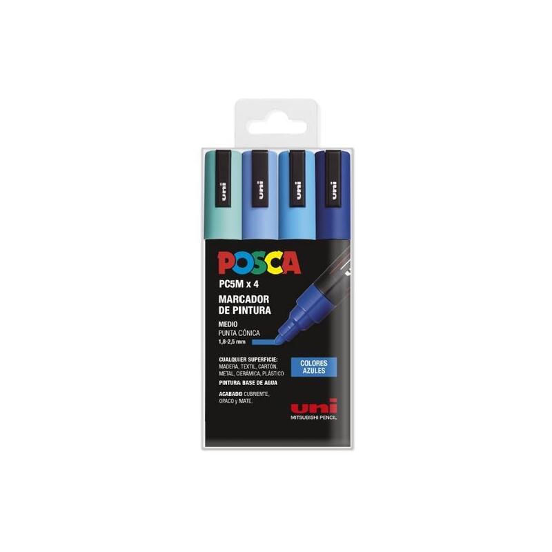 Uniball Marcador Posca Pc-5m/4c No Permanente 1.8mm-2.5mm Colores Surtidos Azules -Estuche 4u-