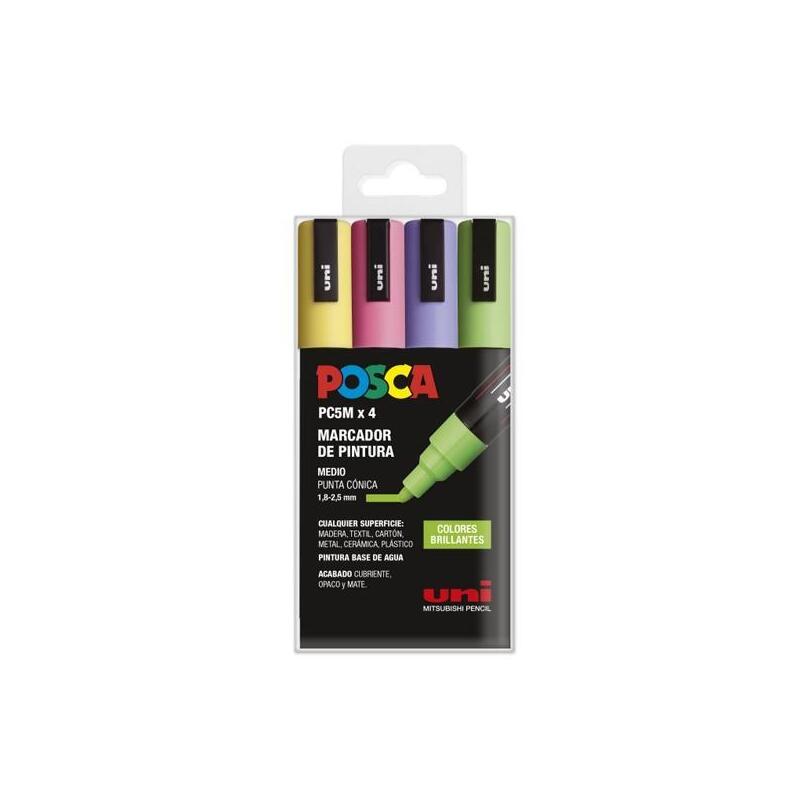Uniball Marcador Posca Pc-5m/4c No Permanente 1.8mm-2.5mm Colores Surtidos Brillantes -Estuche 4u-