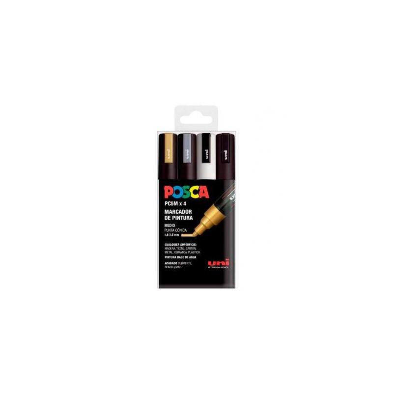 Uniball Marcador Posca Pc-5m/4c No Permanente 1.8mm-2.5mm Colores Surtidos Gswb -Estuche 4u-