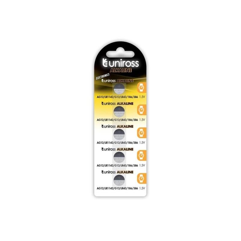 Uniross Pila Boton Alcalina Ag12 Lr43/Lr1142 Blister*5