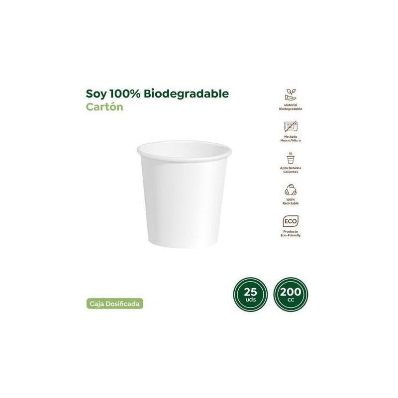 Vaso Cartón Biodegradable 200cc Blanco Pack 25 Ud