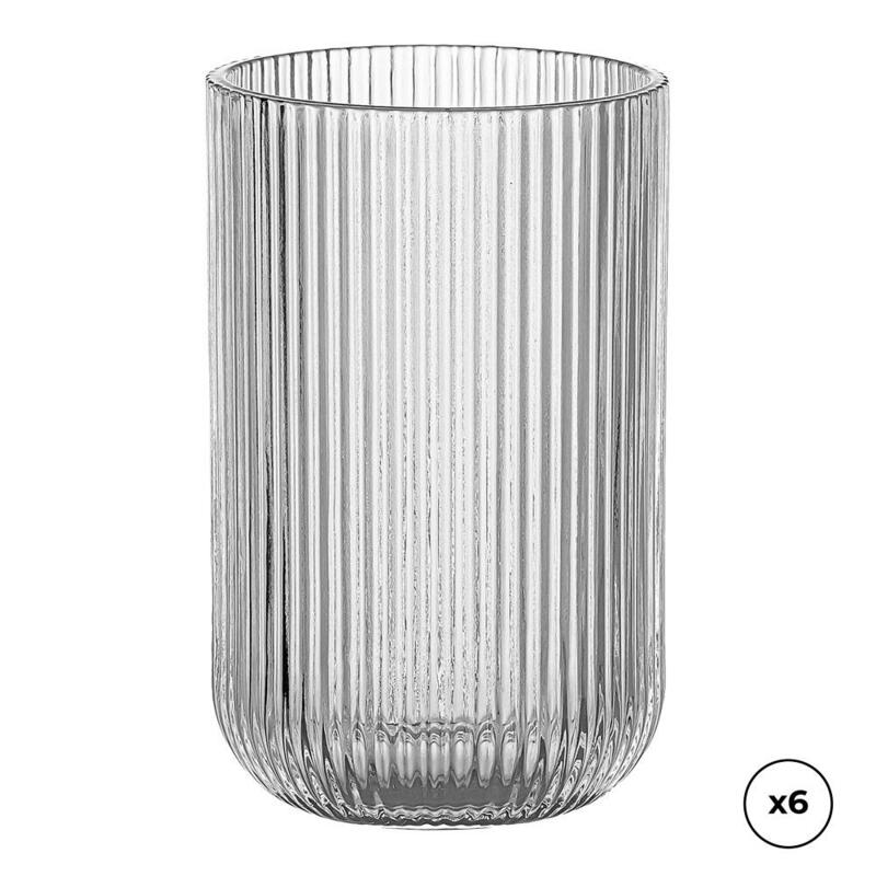 Vaso De Cristal Con Rayas En Relieve 430 Ml, 6 Uds