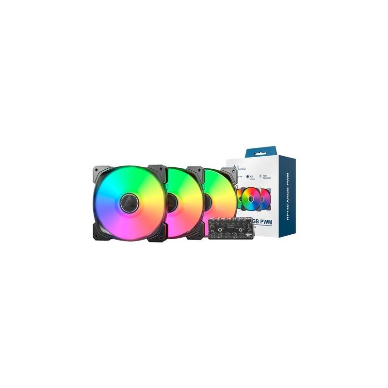 Ventilador Pc  Montech Hp140 Argb Pwm 140x140x25, Negro, Paquete De 3, 140 Mm Hp140 Argb Pwm 3 In 1 Pack