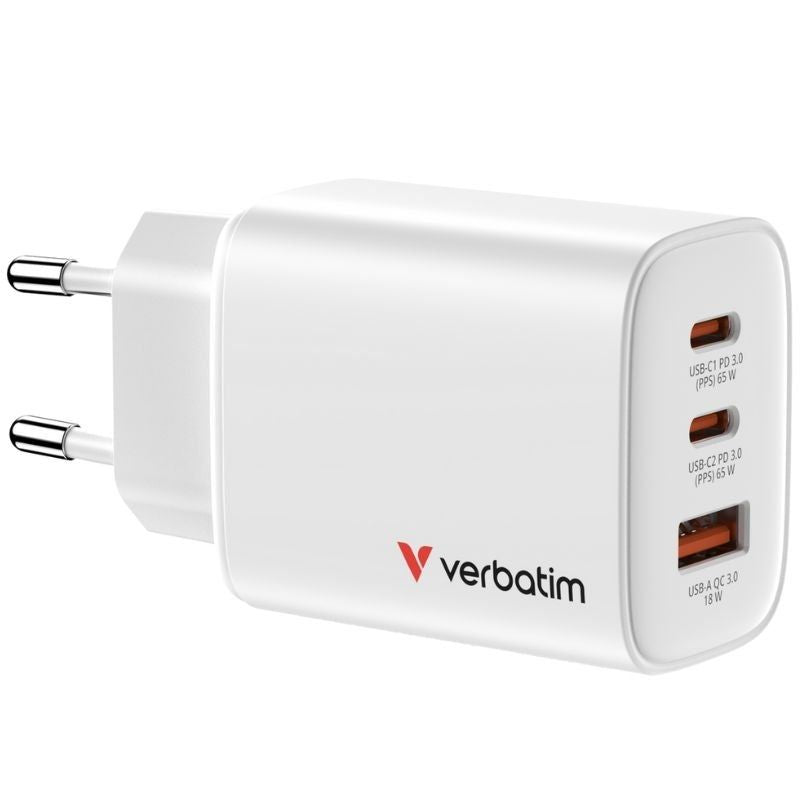 Verbatim Gan Iii Essentials Charger 3 Port 65w Usb-A C Blanco