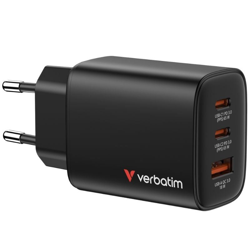 Verbatim Gan Iii Essentials Charger 3 Port 65w Usb-A C Negro