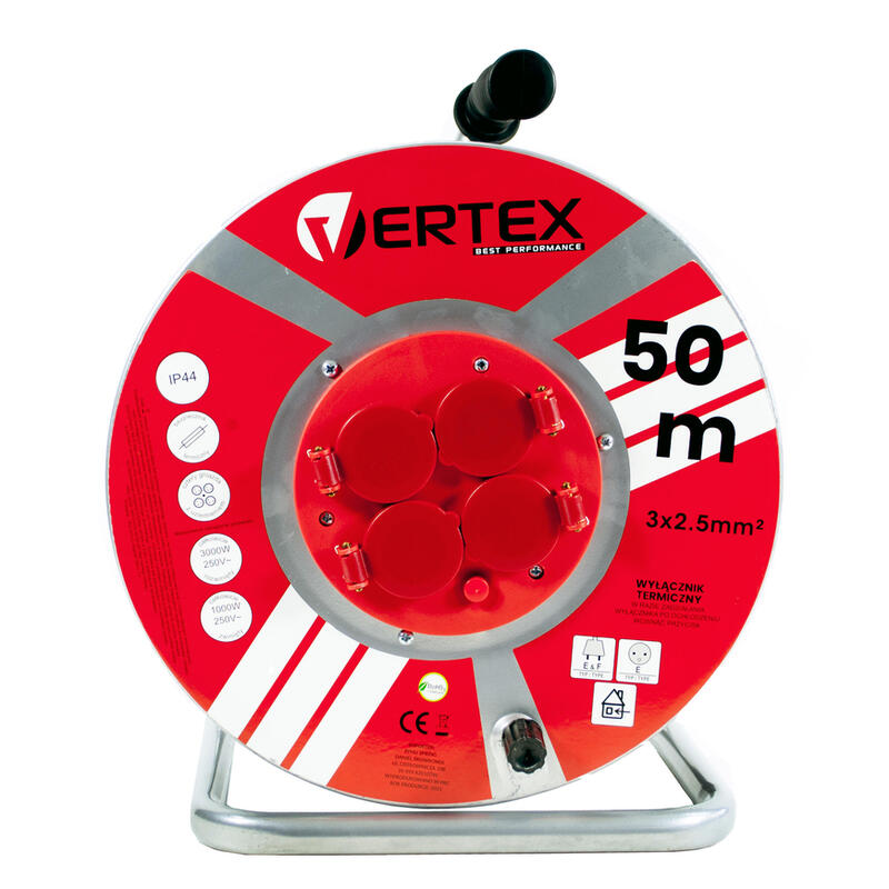 Vertex Pb50metal Cable Alargador 50 M 3x2,5 Mm 3000 W Ip44 Rojo
