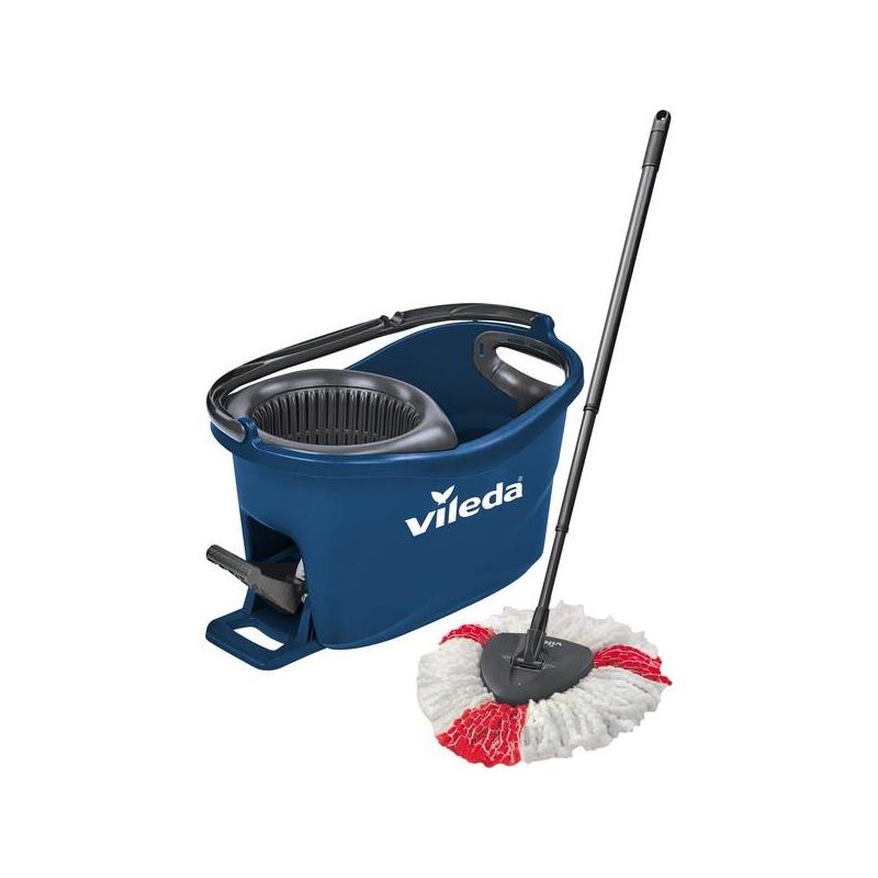 Vileda Juego De Fregona Turbo Easy Wring & Clean Box, Fregona Azul/Negro, Incluye Centrifugador Eléctrico Y Pedal 167756