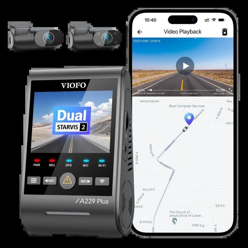 Viofo A229 Plus 3ch Cámara Frontal 2k + Trasera 2k + Interior 1080p Hdr 5ghz Wi-Fi Gps Voice Control - Dash Cam