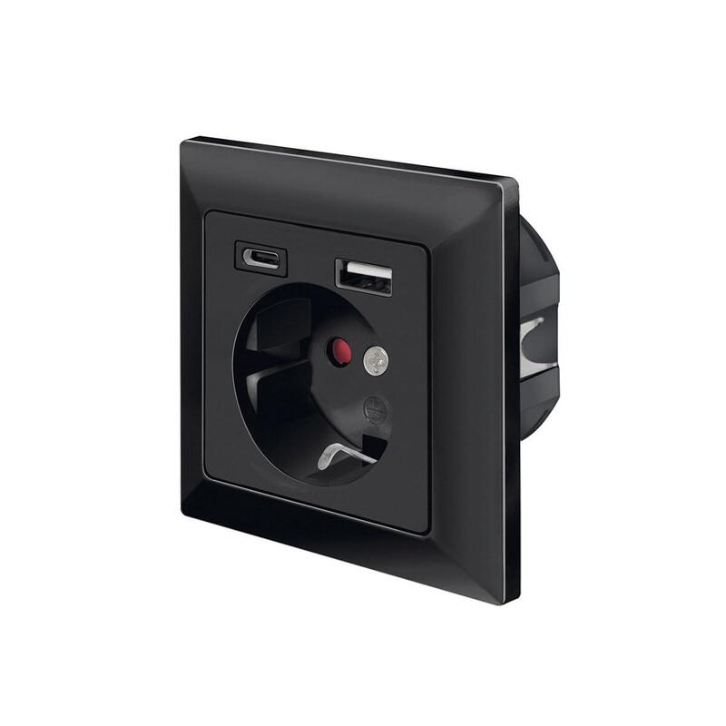 Wall Outlet 1 Socket+ 1-Port Usb-A + 1port Usb-C Charger, Negro