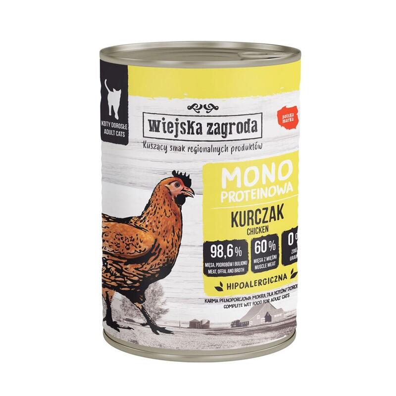 Wiejska Zagroda Comida Para Mascotas Mokra Para Gato Monobialkowa Pollo (Dorosly) 400g