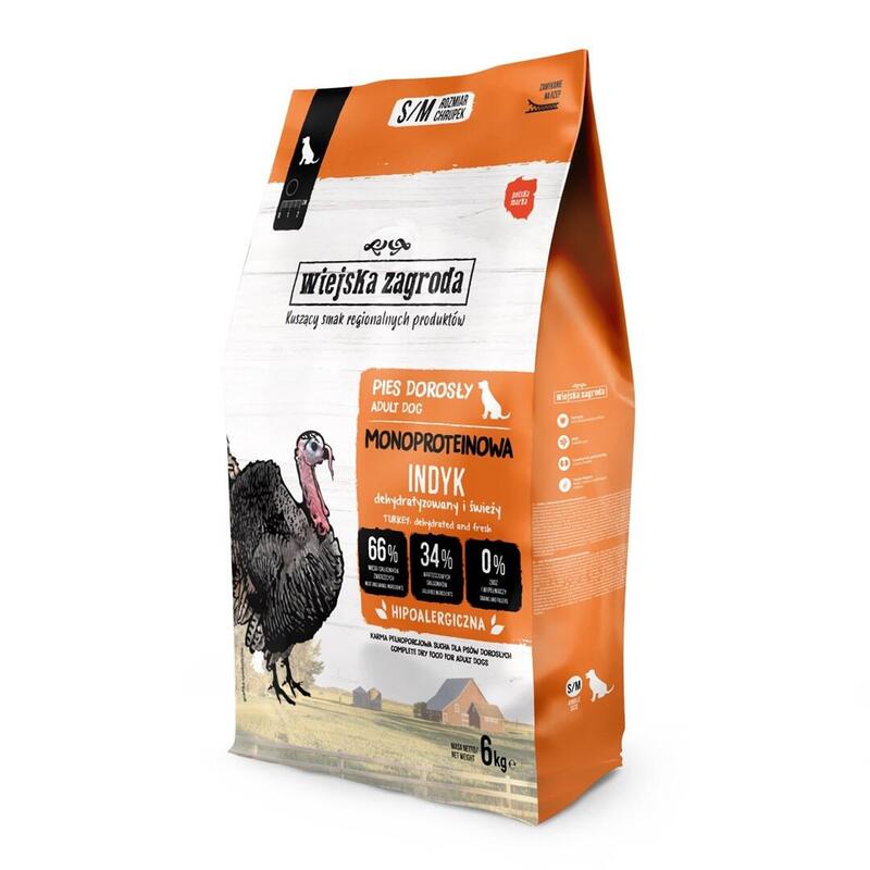 Wiejska Zagroda (Dorosly) Monobialkowa Indyk Chrupki Karma Sucha Para Perro S/M 6kg