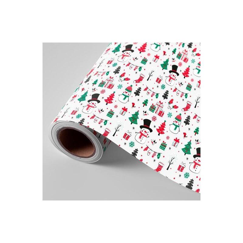 Wonder Papel De Regalo Bobina 62cm 4kg Navidad Mucheco De Nieve Rojo Verde