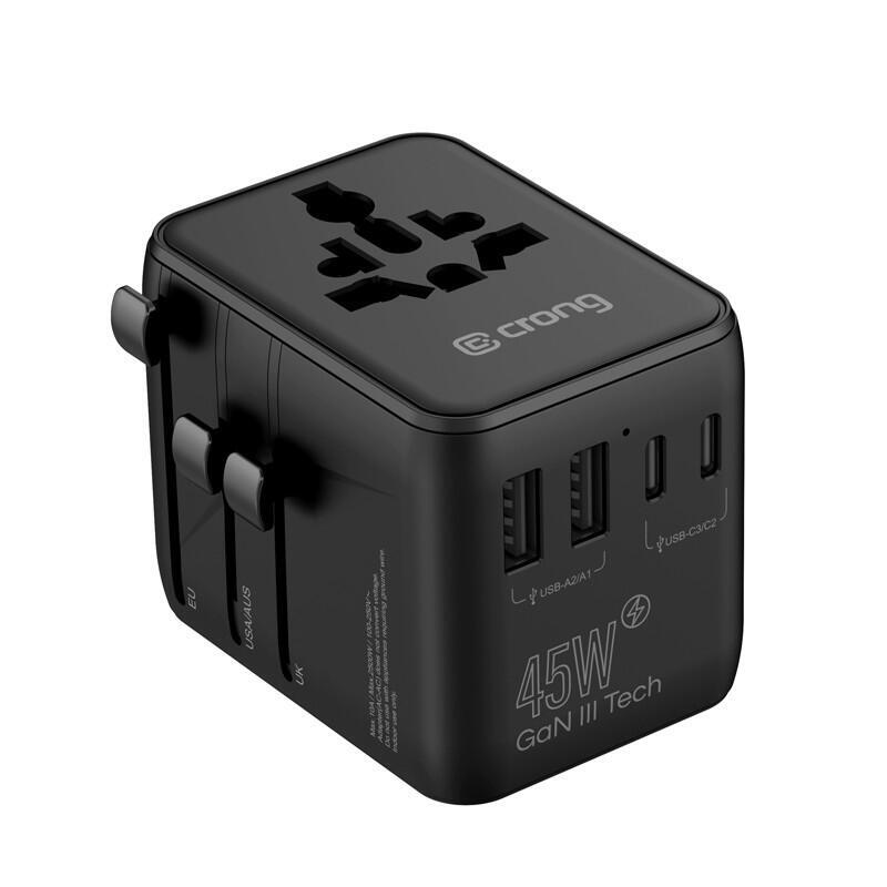 World Travel Adapter Gan 45w Uk/Eu/Us/Au Negro