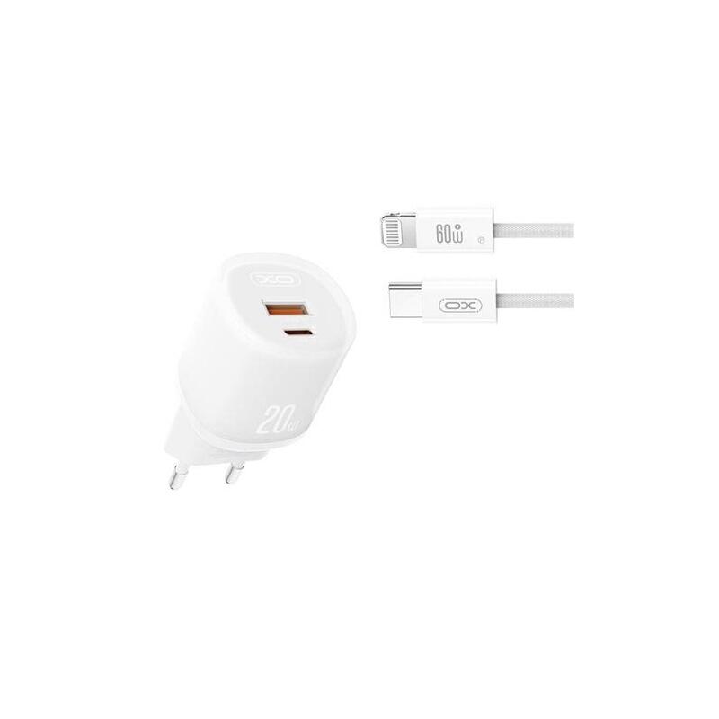 Xo L144 Cargador De Corriente 20w - Usb-A Y Usb-C - Pd 3.0 - Incluye Cable Usb-C A Lightning - Blanco