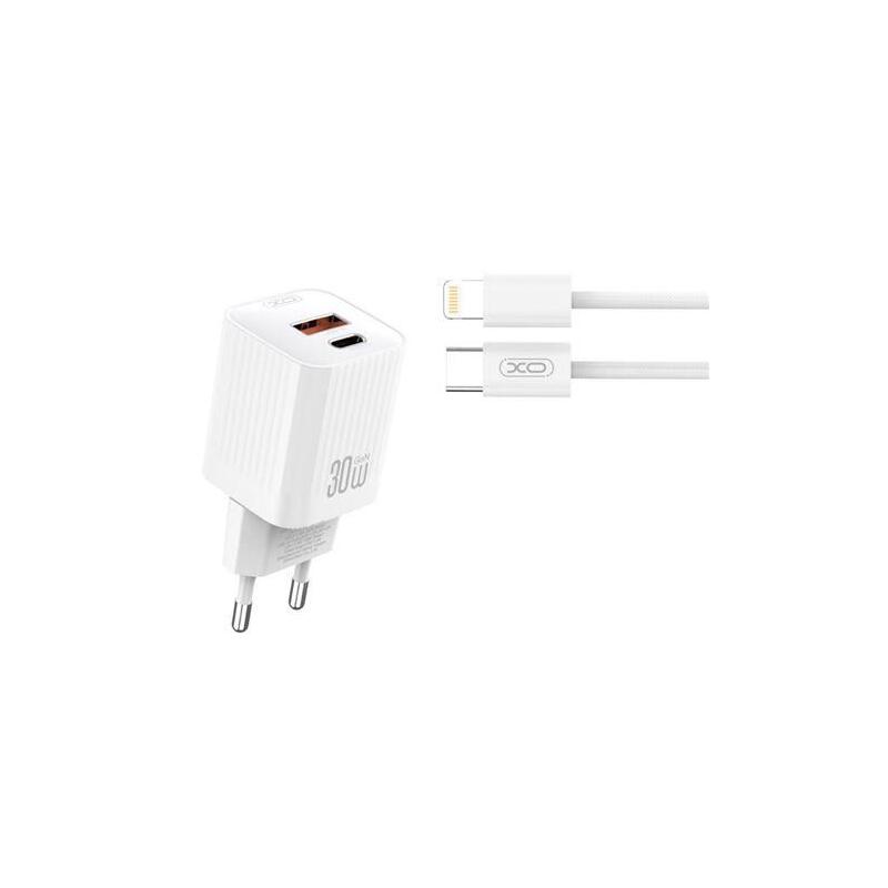 Xo L149 Cargador De Corriente 30w - Usb-A Y Usb-C - Alto Rendimiento - Incluye Cable Usb-C A Lightning - Blanco