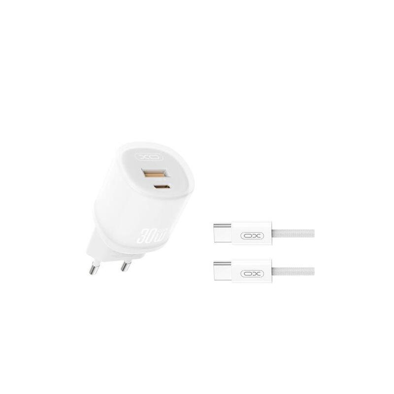 Xo L151 Cargador De Corriente 30w - Usb-A Y Usb-C - Gan - Incluye Cable Usb-C - Blanco