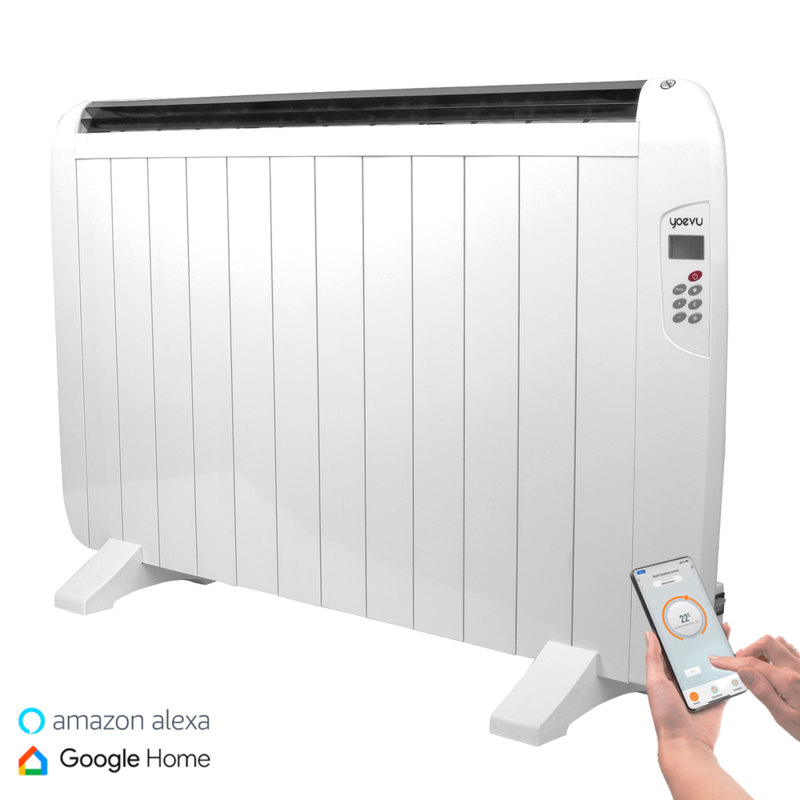 Yoevu Radiador Eléctrico Bajo Consumo. 12 Elementos 1800 W De Pared O Pie 3 Modos Temporizador Mando A Distancia Pantalla Led Blanco