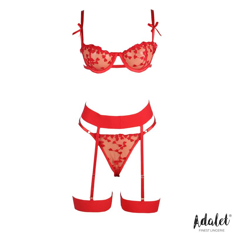 Zoey Set Sujetador, Tanga Y Liguero Con Corazones Rojo Talla (Interno):S/M