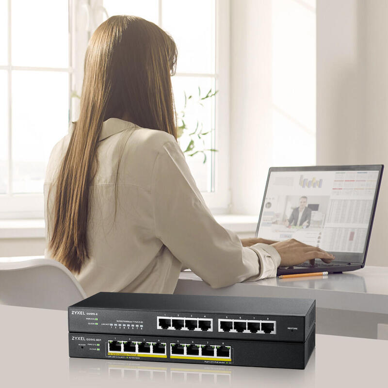 Zyxel Gs1915-8ep 8-Port Gbe Poe+ 60 Watt 802.3at Smart Switch Nebulaflex